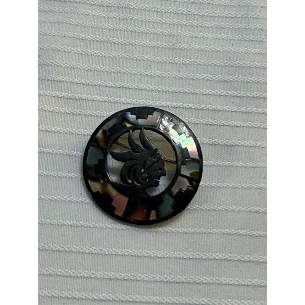 TAXCO Mexico Aztec Vintage Shell Myan 925 Brooch Pin
